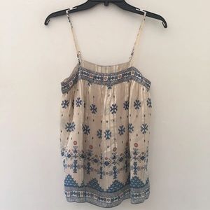 Nwt Joie Rosenda Silk Chiffon Tank Blue Cream Aztec XS